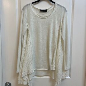 BSB White Long Sleeve Boho Crochet Panel Blouse, Size M